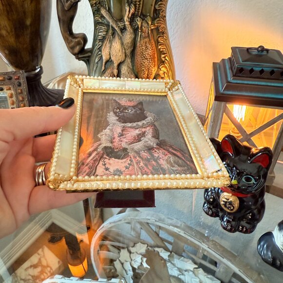 Vintage Convex Mother of Pearl Hollywood Regency Cat picture - Picture 13 of 15